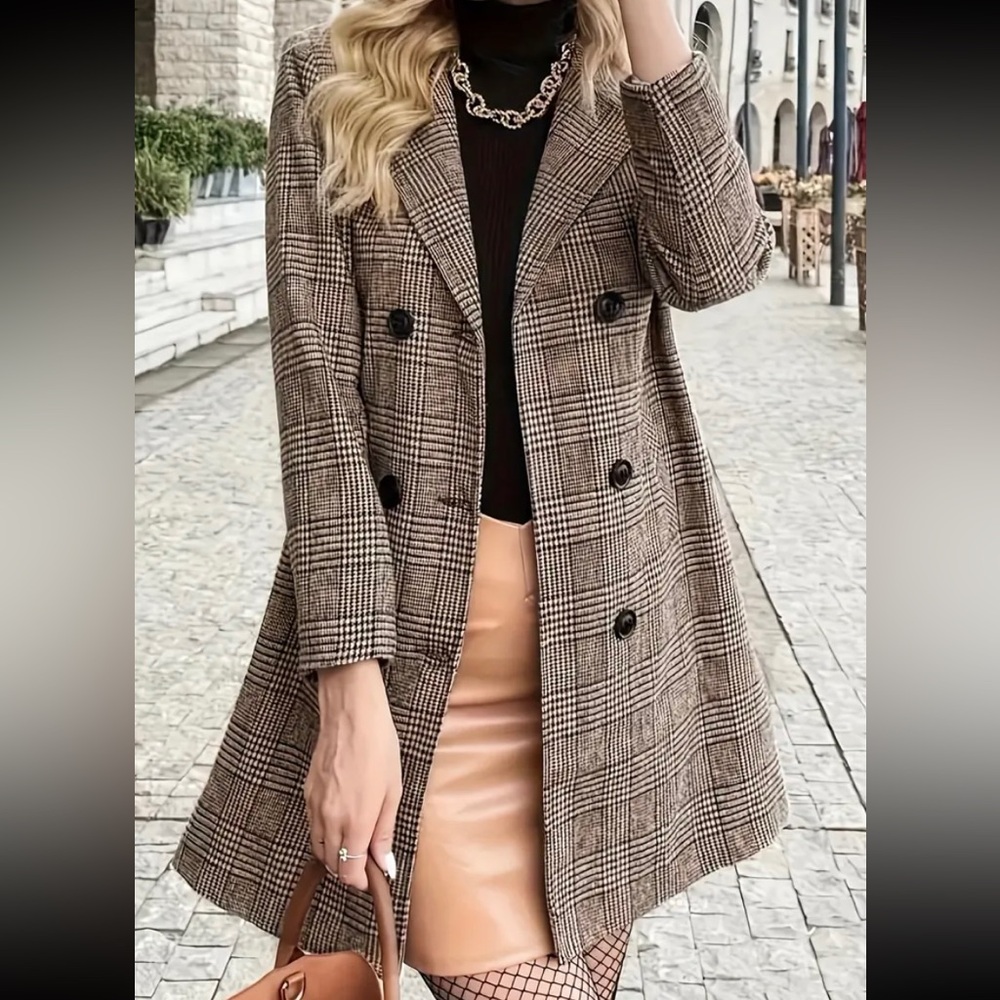 Cozy Plaid Button Up Pea Coat Jacket - Picture 1 of 5
